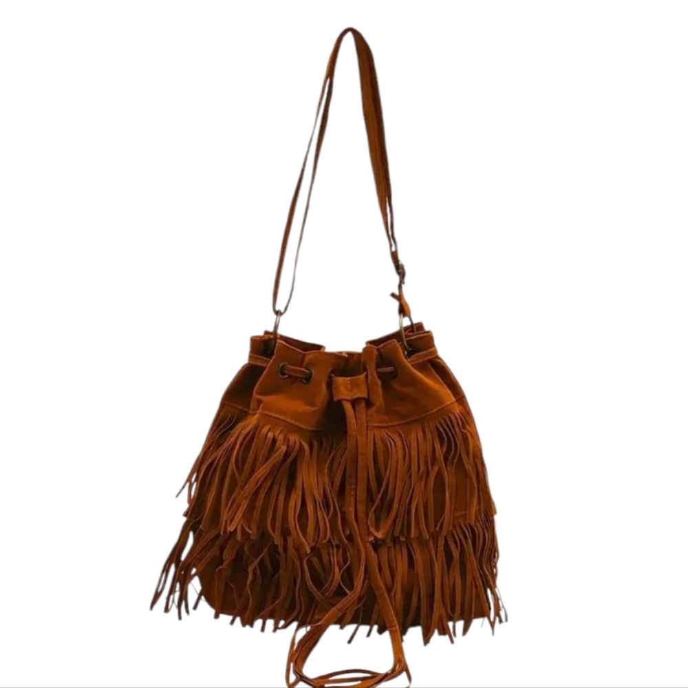 23. Fringed Tan Faux Leather Shoulder Bag